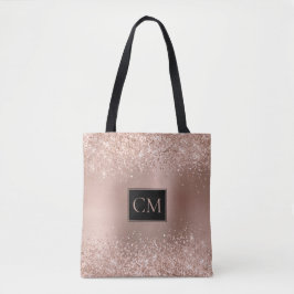 Blush Rose Gold Glitzer Metallic Monogramm Tasche