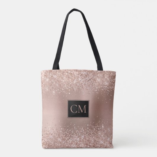 Blush Rose Gold Glitzer Metallic Monogramm Tasche (Rückseite)