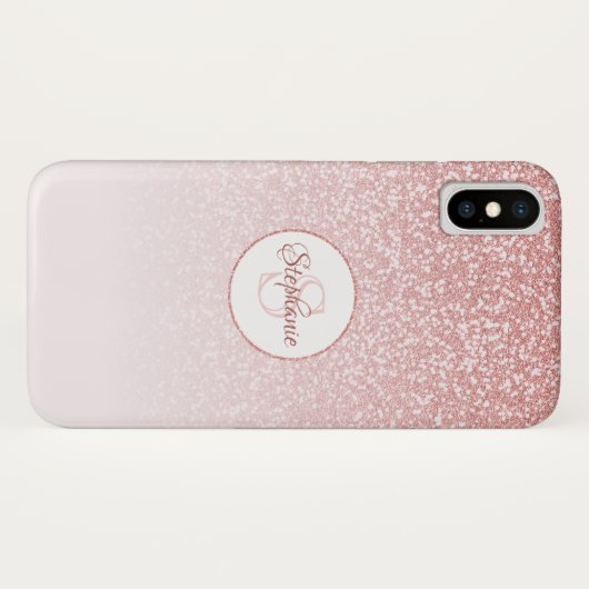 Blush Rose Gold Glitzer Monogram Case-Mate iPhone Hülle (Rückseite (Horizontal))
