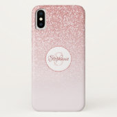 Blush Rose Gold Glitzer Monogram Case-Mate iPhone Hülle (Rückseite)
