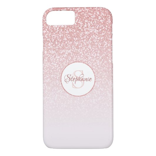Blush Rose Gold Glitzer Monogram Case-Mate iPhone Hülle (Rückseite)