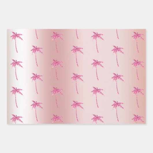 Blush Rose Gold Glitzer Palmen Geschenkpapier Set (Vorderseite 3)