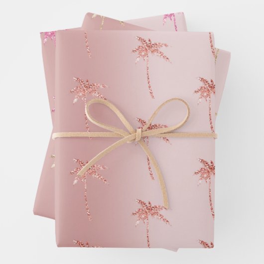 Blush Rose Gold Glitzer Palmen Geschenkpapier Set (Beispiel)