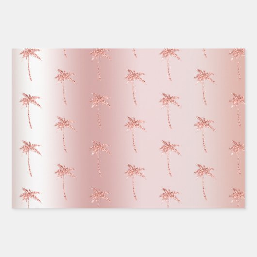 Blush Rose Gold Glitzer Palmen Geschenkpapier Set (Vorderseite)