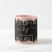 Blush Rose Gold Glitzer Tropfen 2 Monogramm Script Tasse (Zentrum)