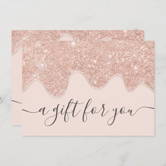 Blush Rose Gold Glitzer Tropfen Geschenkgutschein (Vorne/Hinten)