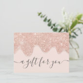 Blush Rose Gold Glitzer Tropfen Geschenkgutschein (Stehend Vorderseite)