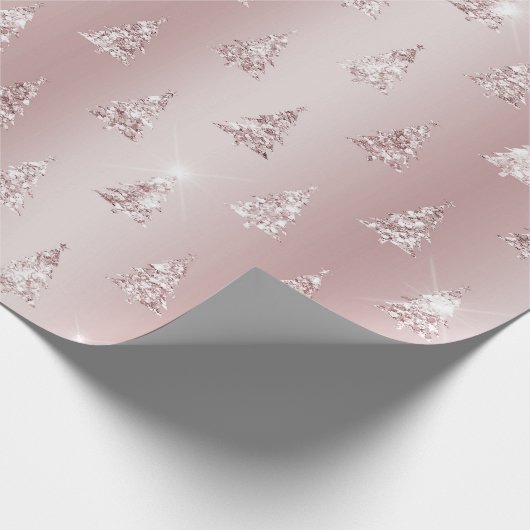 Blush Rose Gold Glitzer Weihnachtsbäume Geschenkpapier (Ecke)