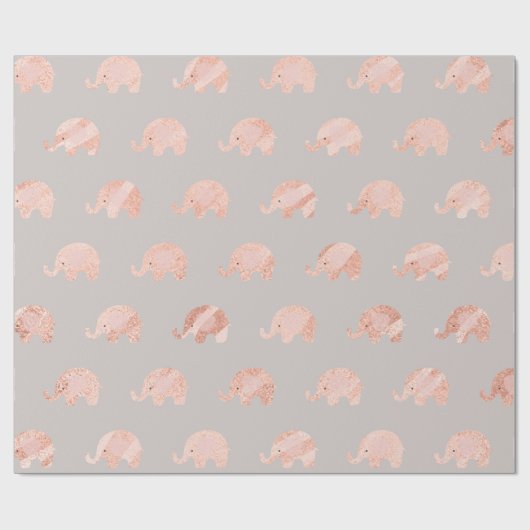 Blush Rose Gold Grau Prinzessin Elephant Peach Geschenkpapier (Flach)
