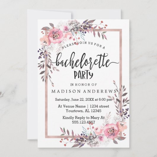 Blush & Rose Gold Junggeselinnen-Abschied Einladun Einladung (Vorderseite)