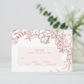 Blush Rose Gold Kupfer Elegante Hochzeit mit Blume RSVP Karte (Stehend Vorderseite)