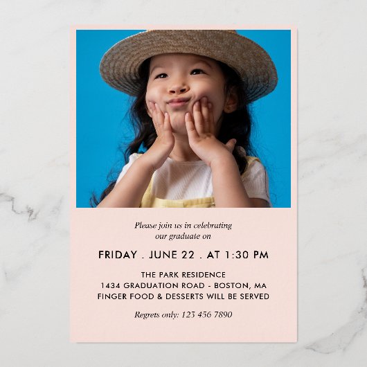 Blush Rose Gold Lines Foto Abschluss Folieneinladung (Rückseite)