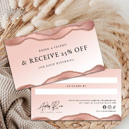 Blush Rose Gold Marble Agate Beauty Referrkarte Visitenkarte