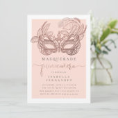Blush & Rose Gold Masquerade Quinceñera Geburtstag Einladung (Stehend Vorderseite)