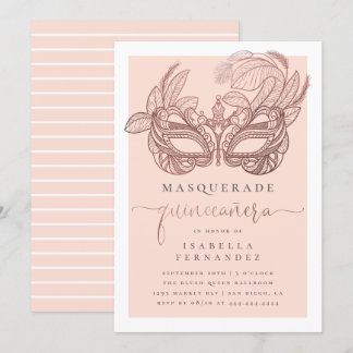 Blush & Rose Gold Masquerade Quinceñera Geburtstag Einladung
