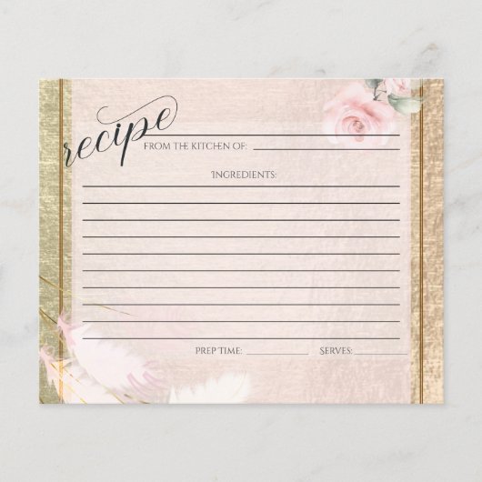 Blush Rose Gold Pampas Grass Rezept Karte (Vorderseite)