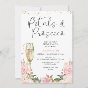 Blush Rose Gold Petals und Prosecco Brautparty Einladung