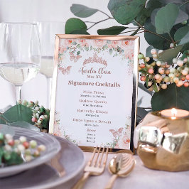 Blush Rose Gold Quinceanera Bar Drink Menü Poster