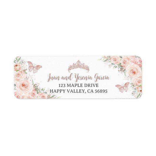 Blush Rose Gold Quinceanera Rücksendeadresse (Vorne)