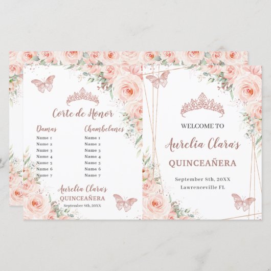 Blush Rose Gold Quinceanera Veranstaltungen Progra (Vorne/Hinten)