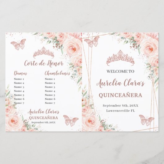 Blush Rose Gold Quinceanera Veranstaltungen Progra (Vorderseite)