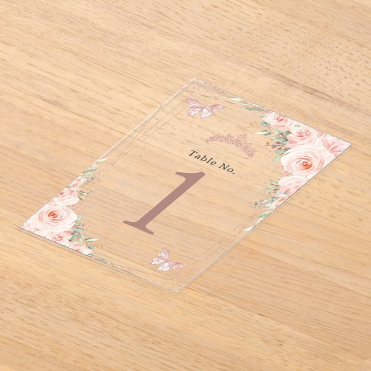 Blush Rose Gold Quinceanera XV Tischnummer (Ablage )