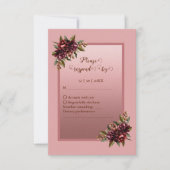 Blush Rose Gold Script - Burgundy floral wedding RSVP Karte (Vorderseite)