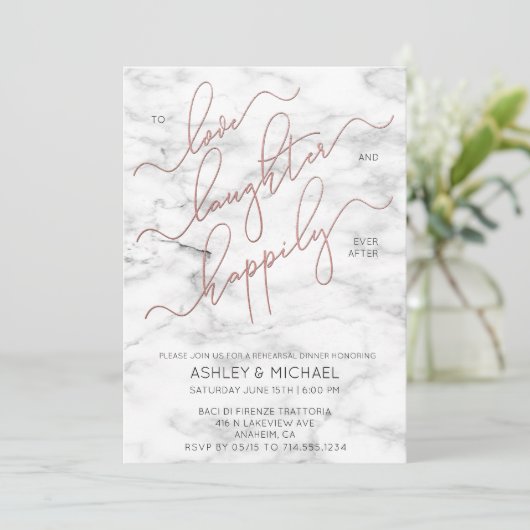 Blush Rose Gold Script Marble Probe laden Einladung (Stehend Vorderseite)