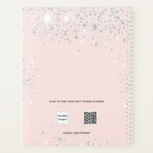Blush Rose Gold Silberne Glitzer Glitzern Name Planer (Rückseite)