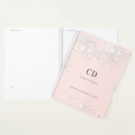 Blush Rose Gold Silberne Glitzer Glitzern Name Planer (Anzeige)