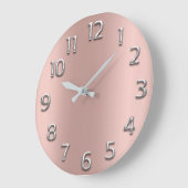 Blush Rose Gold Silver Gray Metallic Arabic Number Große Wanduhr (Winkel)