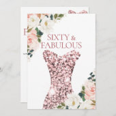 Blush Rose Gold Sparkle Kleid 60. Geburtstag Einladung (Vorne/Hinten)