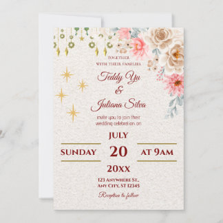 Blush Rose & Gold Stars Einladung Hochzeit