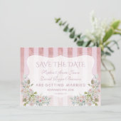 Blush Rose Gold Streifen Weiße Blume Hochzeit Save The Date (Stehend Vorderseite)
