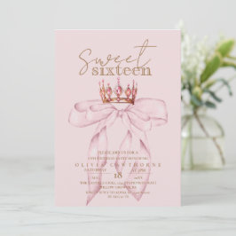 Blush Rose & Gold Sweet 16 Bow Crown Geburtstag Einladung