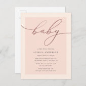 Blush & Rose Gold Typografie Girl Babydusche Einladungspostkarte (Vorne/Hinten)