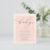 Blush & Rose Gold Typografie Girl Babydusche Einladungspostkarte (Stehend Vorderseite)