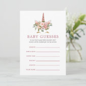 Blush & Rose Gold Unicorn Baby Shower Raten Einladung (Stehend Vorderseite)