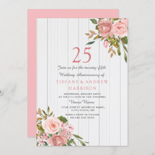 Blush Rose Gold Weiß 25. Hochzeitstag Einladung