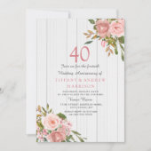 Blush Rose Gold Weiß 40. Hochzeitstag Einladung (Vorderseite)