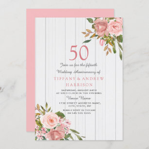 Blush Rose Gold Weiß 50. Hochzeitstag Einladung