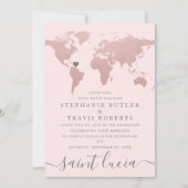 Blush Rose Gold Weltkarte Hochzeit Einladung (Vorderseite)