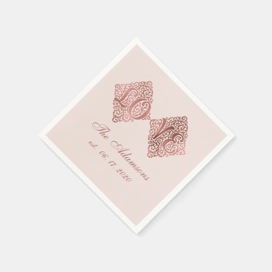 Blush Rose Goldgravur LIEBE Kalligrafie Hochzeit Serviette (Ecke)