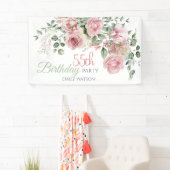 Blush Rose Greenery Eucalypt 55th Birthday Banner (Insitu)