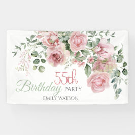 Blush Rose Greenery Eucalypt 55th Birthday Banner