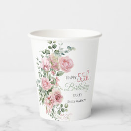 Blush Rose Greenery Eucalypt 55th Birthday Pappbecher
