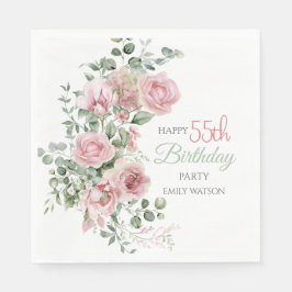 Blush Rose Greenery Eucalypt 55th Birthday Serviette