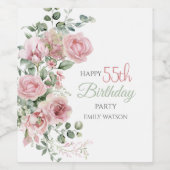 Blush Rose Greenery Eucalypt 55th Birthday Weinetikett (Einzelnes Label)