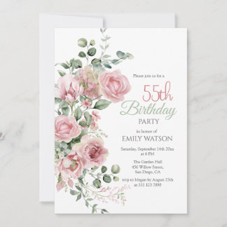 Blush Rose Grüne Eukalypt 55. Geburtstag Einladung
