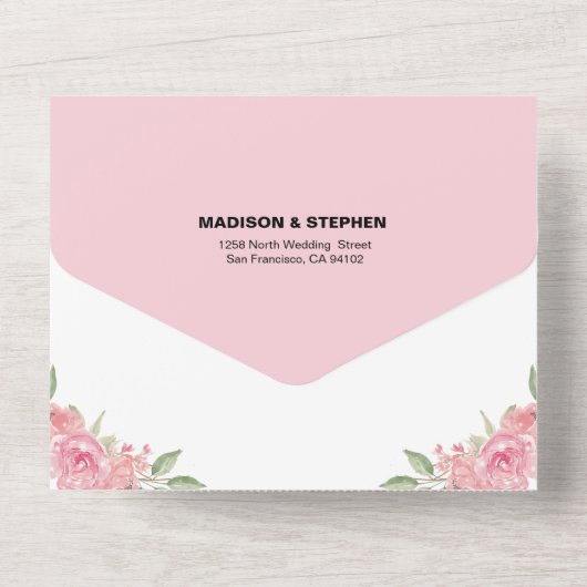 Blush Rose Hochzeit All In One Einladung (Rückseite)